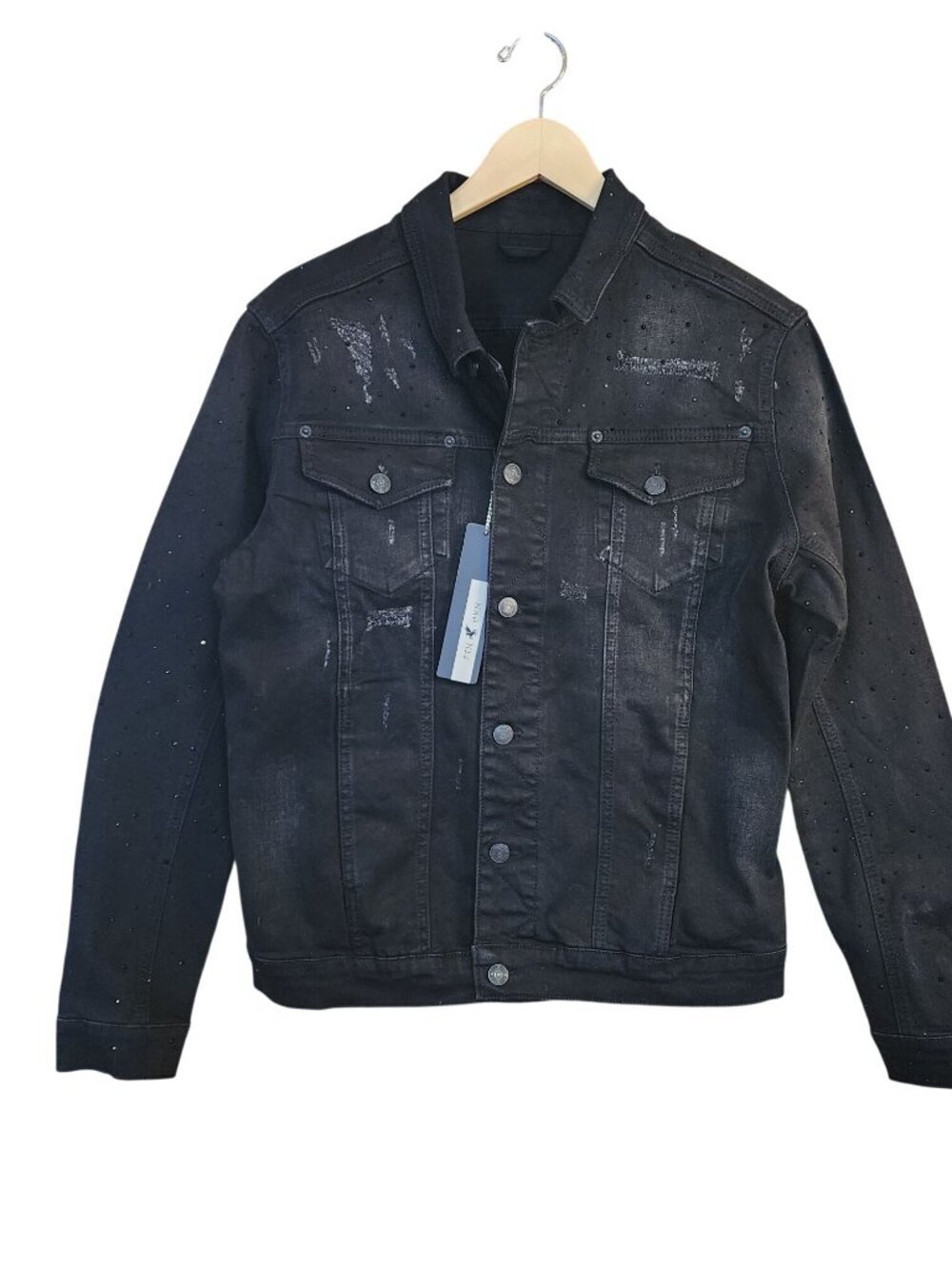 7TH HVN Crystal Stargaze Jet Jean Jacket Black Denim Large Coat Embellished NWT
